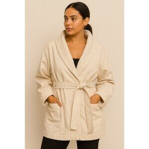 Zara Denim Puffy Coat Beige S 100% Cotton